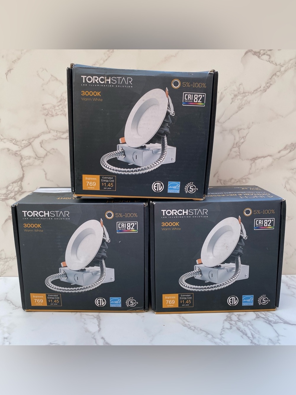 Lot of 3: TORCHSTAR 12W 4" Dimmable Recessed Light 3000K Warm White 769 Lumens